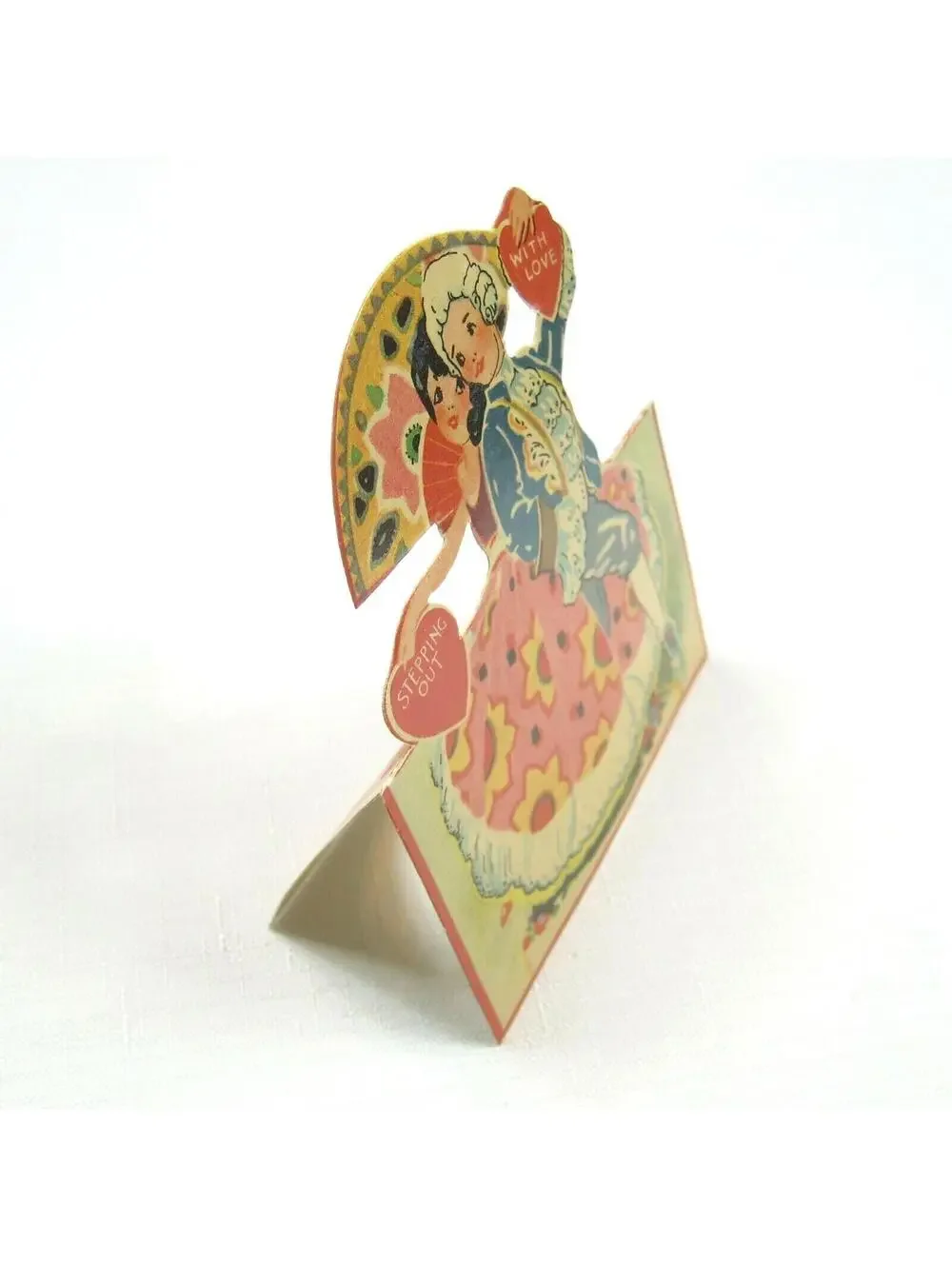 Vintage Valentine Stand Up Card Boy Wig & Flamenco Gypsy Girl Germany 1920s-30s